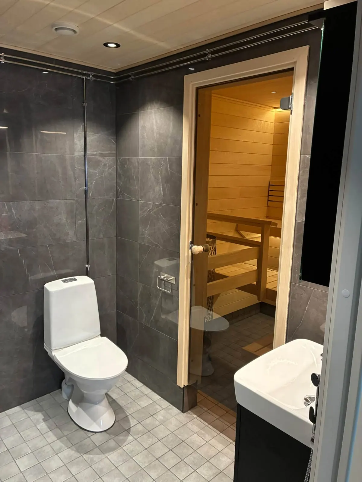Wc ja saunan lasiovi